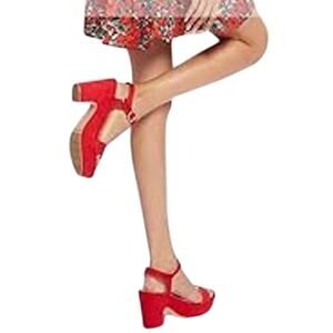 Rsxses Womens Size 10 Red Faux Suede 4" Platform Heel Open Toe Ankle Strap Shoes